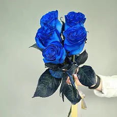 5 Синих роз с лентой
