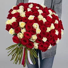 101 Красная и Белая Роза Эквадор 