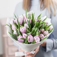 Букет 25 Сиреневых Тюльпанов