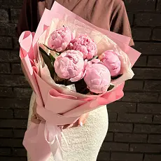 5 Нежных пионов в дизайнерской упаковке 