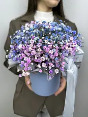 Композиция в шляпной коробке с гипсофилой