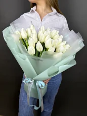 Букет живых цветов из 31 Белого тюльпана