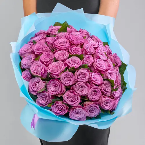 55 Фиолетовых Роз в упаковке