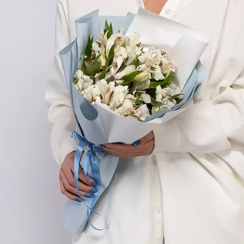 9 Светлых Альстромерий в упаковке 