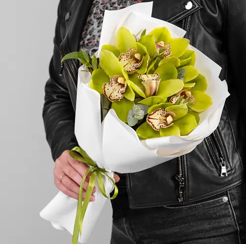 7 Зеленых Орхидей в упаковке