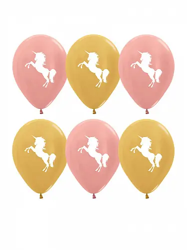 Гелиевые шарики Единорог 6 шт., Розовое золото