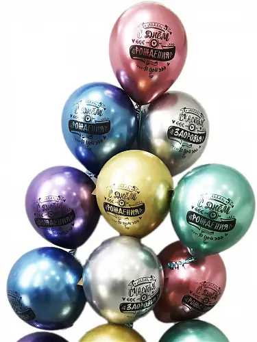 9 Гелиевых шаров С Днем Рождения! Хром